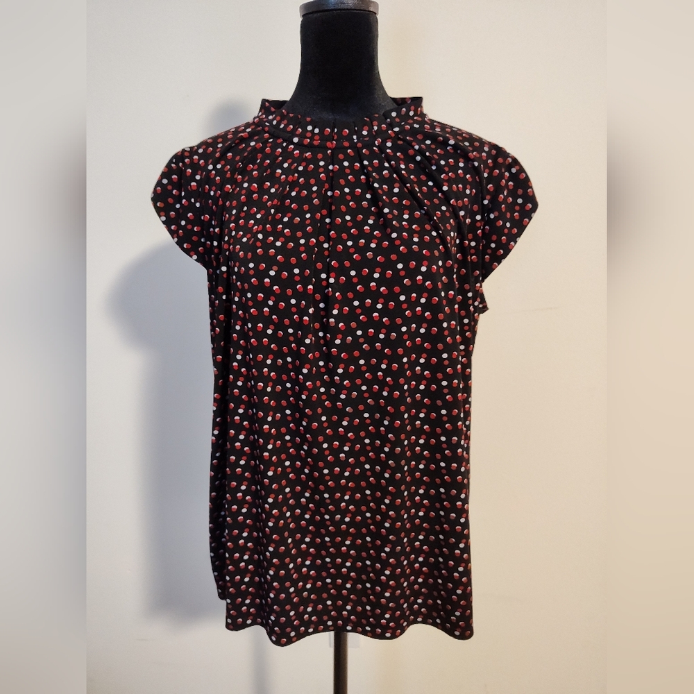 Elle - Black w/Red & White Polka Dots, Cap Sleeves - Medium